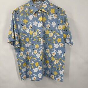 Leon Levin Golf Polo Shirt Womens XL Blue Cotton Blend Short Sleeve Cottagecore